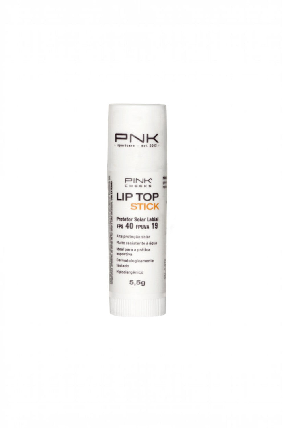 Protetor solar labial SPORTBR Pink Cheeks Lip Top Stick FPS 40 em bastão branco para hidratação e proteção esportiva