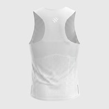 Regata masculina SPORTBR AirMesh branca para corrida, vista traseira com tecido respirável e detalhes refletivos.