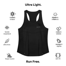 Regata feminina SPORTBR preta em tecido AirMesh ultraleve, com corte a laser, costura selada, detalhes refletivos e modelagem slim fit.