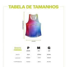 Regata feminina SPORTBR AirMesh Run Free com gradiente de cores vibrantes, ideal para corrida.