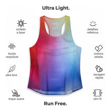 Regata feminina SPORTBR AirMesh Run Free com gradiente de cores vibrantes, tecido respirável e corte a laser.