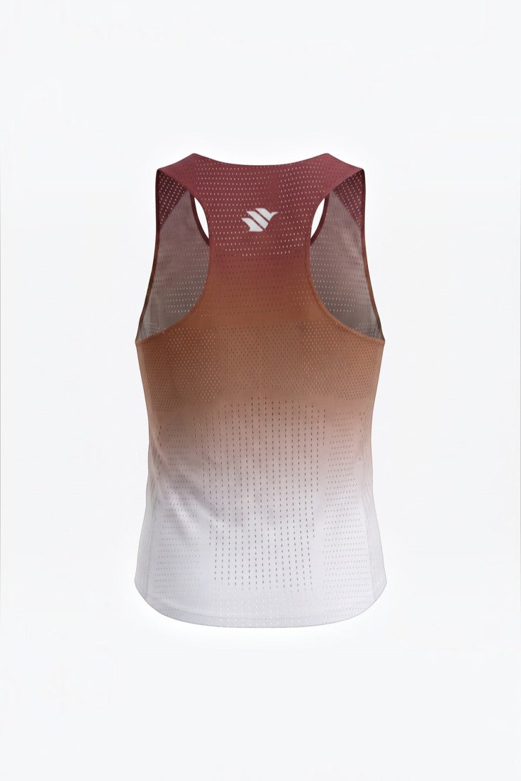 Regata feminina SPORTBR AirMesh marrom com design degradê, tecido respirável e corte nadador para corrida.