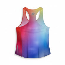 Regata feminina SPORTBR AirMesh Run Free com gradiente de cores vibrantes, detalhes refletivos e logo da marca. Ideal para corrida.