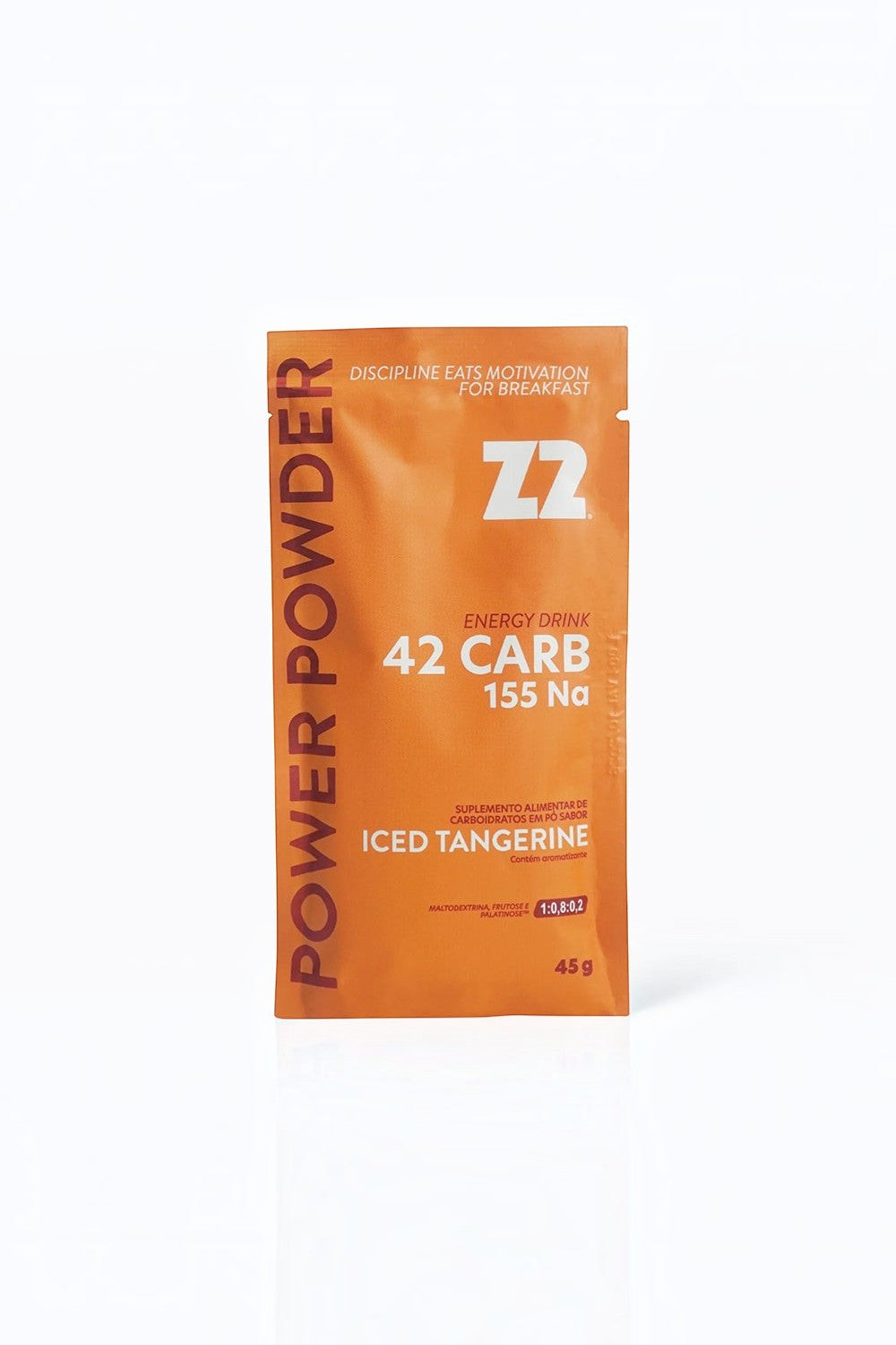 Sachê de suplemento energético SPORTBR Z2 Power Powder sabor Iced Tangerine de 45g em embalagem laranja