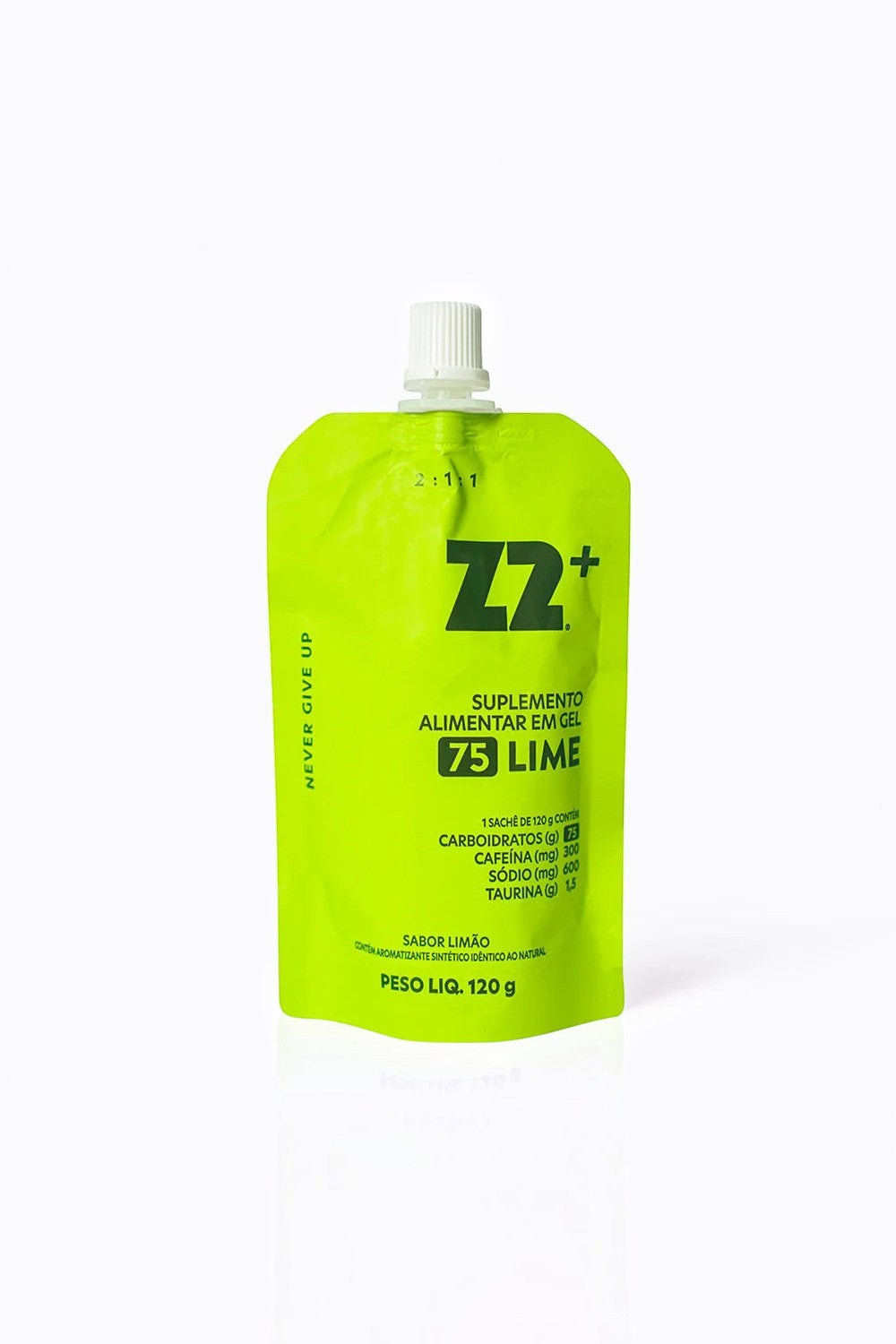 Sachê de gel de carboidrato SPORTBR Z2+ Lime 120g com bico dosador, embalagem verde vibrante para performance esportiva.