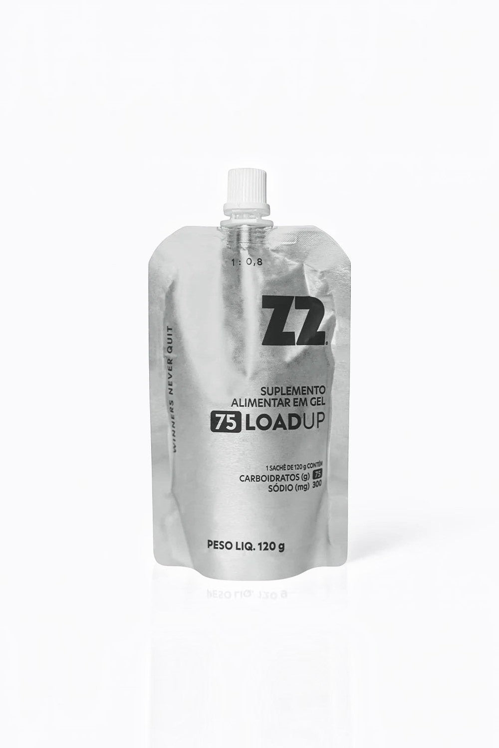 Sachê de gel de carboidrato Z2 LoadUp 120g SPORTBR na cor prata com bico dosador para performance esportiva