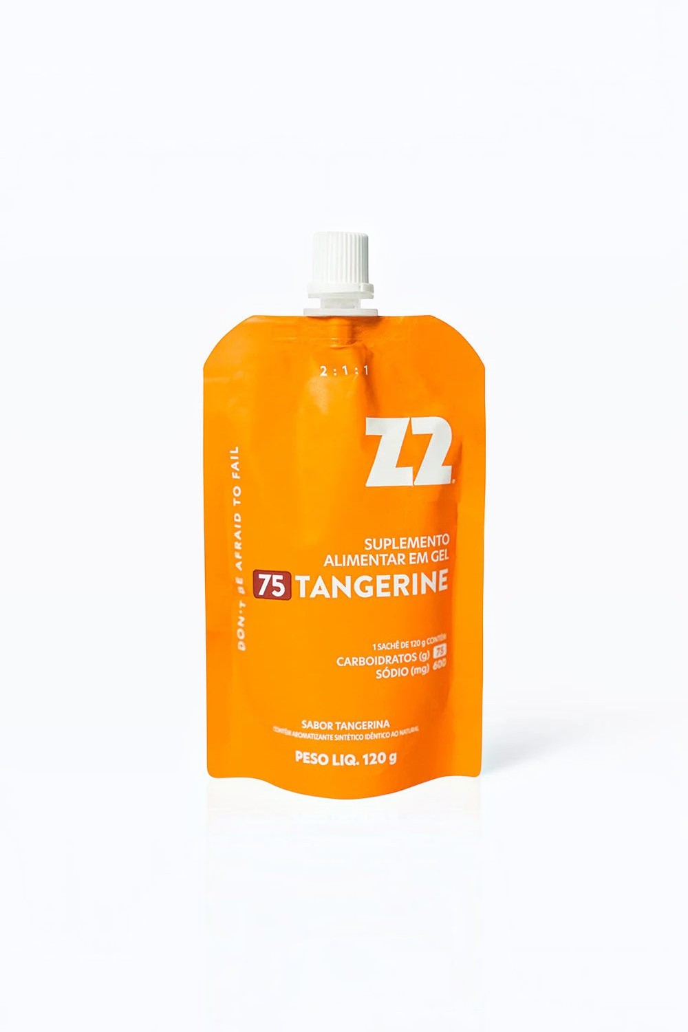 Sachê de gel de carboidrato SPORTBR Z2 Tangerine 120g com bico dosador, embalagem laranja para performance esportiva.