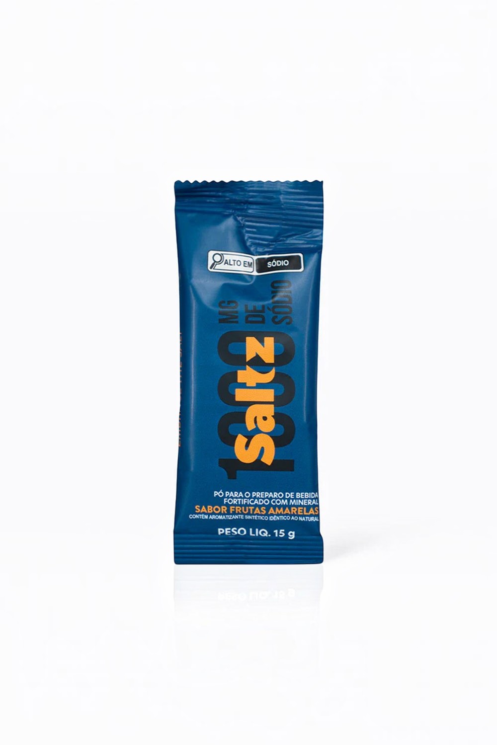 Sachê de repositor hidroeletrolítico SPORTBR Saltz 1000 Z2 sabor frutas amarelas de 15g em embalagem azul