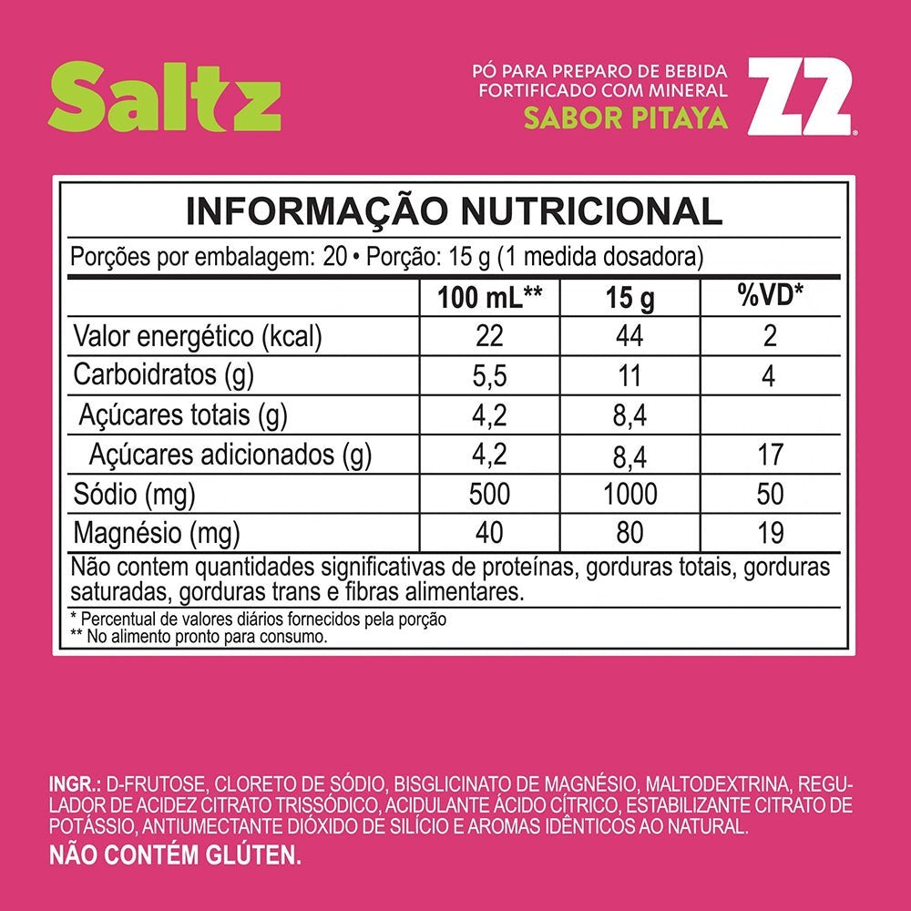 SPORTBR Saltz 1000 Z2 em pote de 300g com sabor pitaya, pó para preparo de bebida fortificado com minerais.