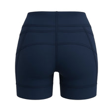 Shorts de compressão feminino SPORTBR azul marinho com 6 bolsos, ideal para corrida e treino.