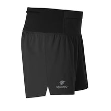 Shorts de corrida feminino SPORTBR preto, soltinho, ultraleve e com 4 bolsos funcionais.