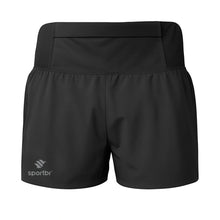 Shorts de corrida feminino SPORTBR preto, leve e soltinho, com 4 bolsos e calcinha interna.