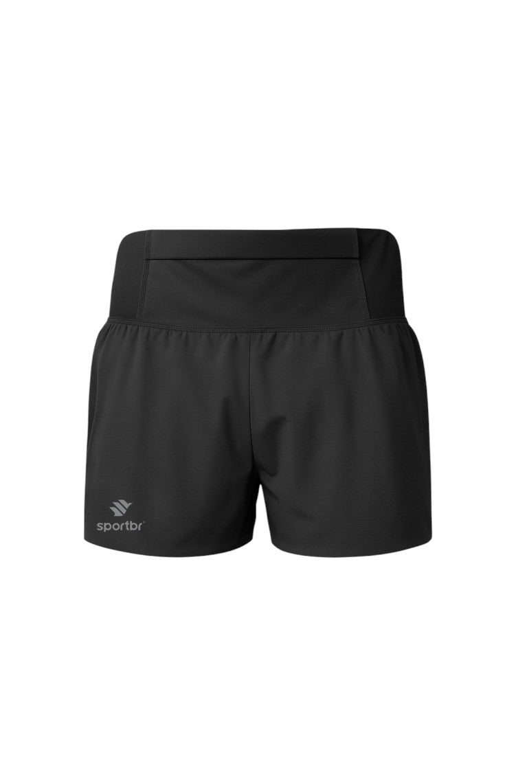 Shorts de corrida feminino preto SPORTBR com tecido ultraleve e bolsos funcionais para maior liberdade de movimento.