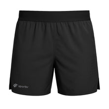 Shorts preto soltinho masculino SPORTBR com logo lateral, ideal para corrida e treino, com perfurações para ventilação.