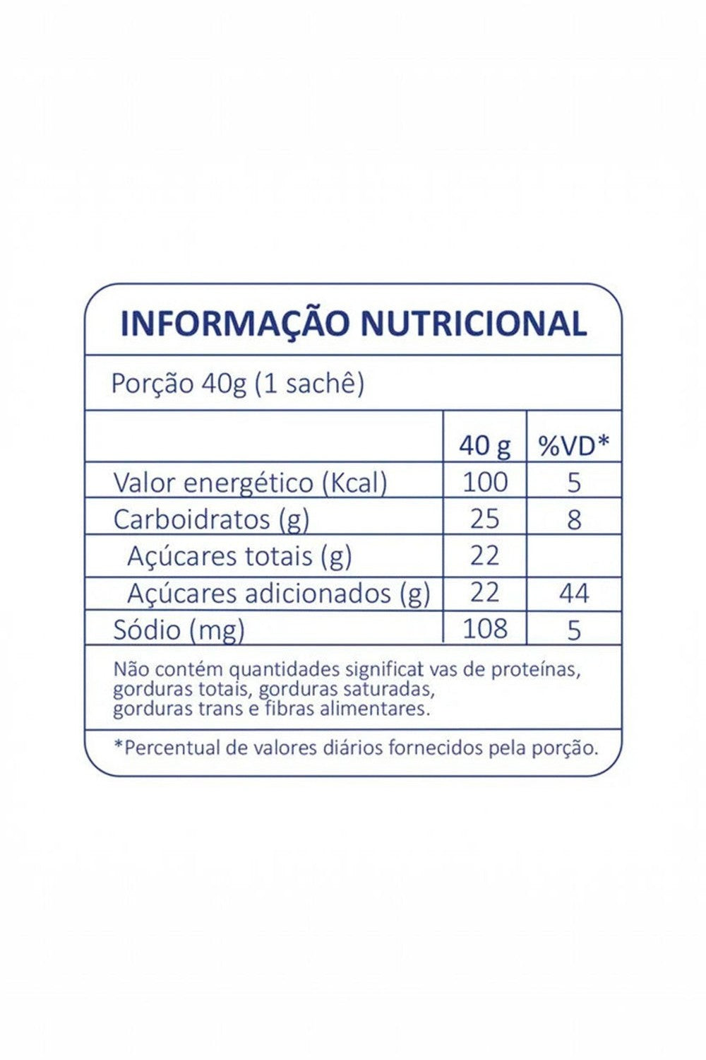 Tabela de informação nutricional do gel de hidratação SPORTBR Hidro Gel Tech Dobro 40g neutro
