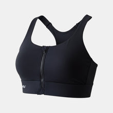 Top de alta sustentação SPORTBR preto com zíper frontal e bojo fixo, ideal para corrida e treinos de impacto.