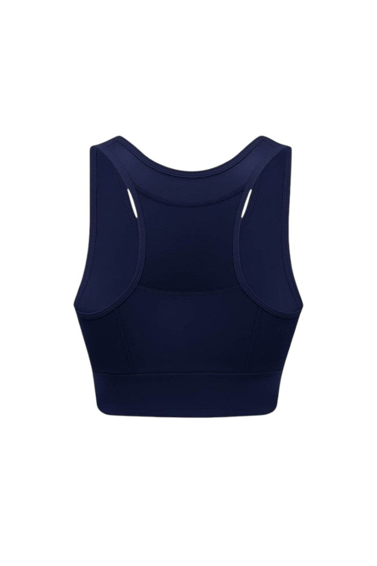 Top esportivo feminino SPORTBR Camilla azul marinho com modelagem nadador para alta sustentação e compressão