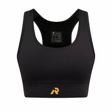 Top esportivo feminino SPORTBR preto, alta sustentação, compressão, modelo nadador, ideal para corrida e treinos intensos.