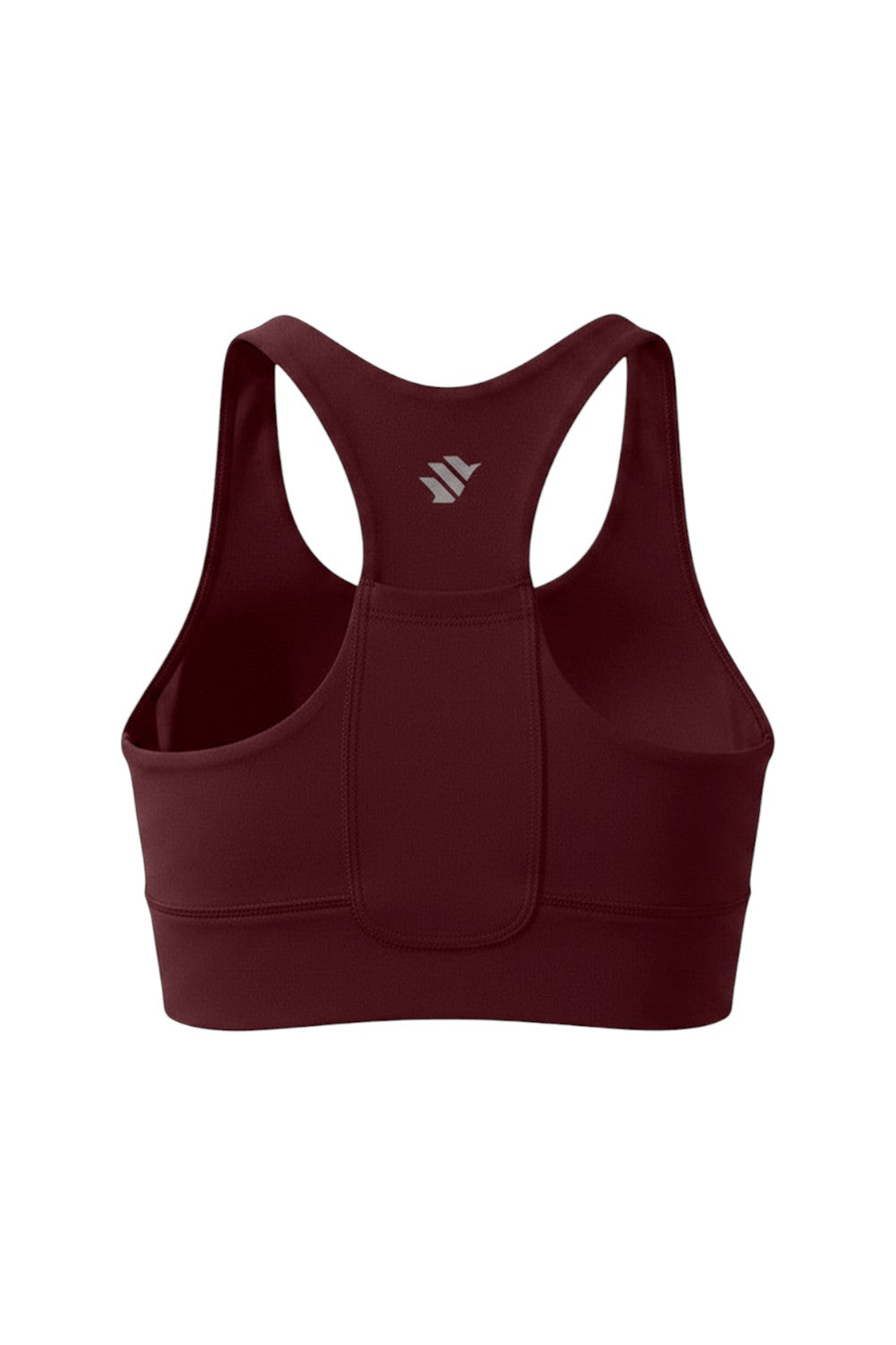 Top cropped de corrida feminino SPORTBR na cor vinho com design nadador, bolso traseiro e logo refletivo.