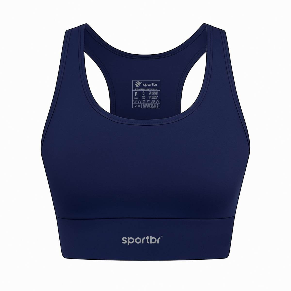 Top esportivo nadador azul marinho da SPORTBR com alta sustentação e compressão, ideal para corrida e treinos intensos.
