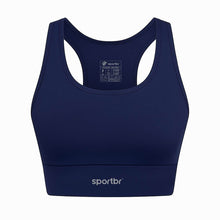 Top esportivo nadador azul marinho da SPORTBR com alta sustentação e compressão, ideal para corrida e treinos intensos.