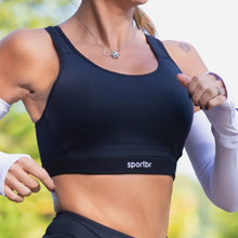 Top preto SPORTBR de alta sustentação com tecnologia Spider, ideal para corrida e treinos de impacto.