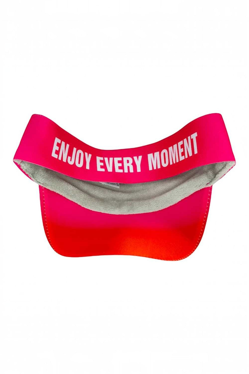 Viseira SPORTBR rosa e laranja com frase Enjoy Every Moment e forro interno cinza para absorção de suor