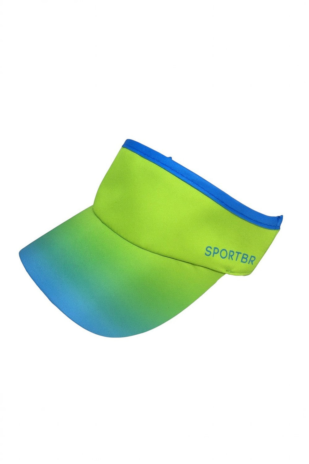 Viseira SPORTBR de corrida verde degradê com azul, tecido leve com forro dry e ajuste elástico para esportes.