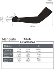 Tabela de medidas do Manguito verão Sportbr.