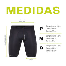 Tabelas de medidas em centimetros da bermuda de compressão masculina sportbr preta.