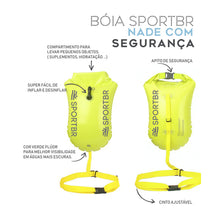 Especificações da bóia de natação sinalizadora amarela.