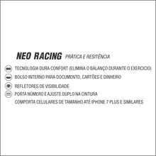 Especificações da Pochete Neo Racing preta.