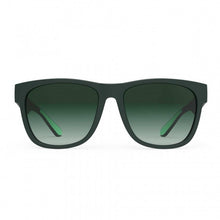 Óculos de sol verde oliva unissex com armação quadrada para rosto grande e lente verde oliva não refletiva, polarizada com proteção UV400. O acessório é leve, confortável e não escorrega ou pula no rosto ao realizar esportes.